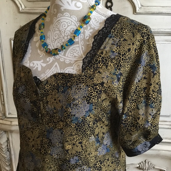 ANTHRO MAYLE SILK MINI DRESS-EXQUISITE GOLD GILDED SILK ALL LINED NEW COND SZ 2 - Picture 3 of 7